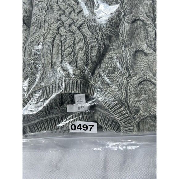 J Jill Olive Green Mineral Wash Thick Cable Knit Chunky Cotton Sweater L Tall - Picture 12 of 12